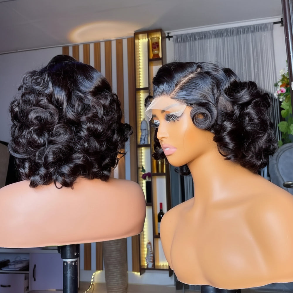 Perruque Courte Bouclée Lace Front Mèches Caramel