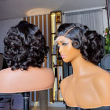 Perruque Courte Bouclée Lace Front Mèches Caramel