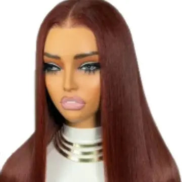 Perruque Longue Lisse Lace Front Auburn Cheveux Humains