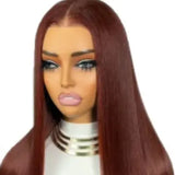 Perruque Longue Lisse Lace Front Auburn Cheveux Humains