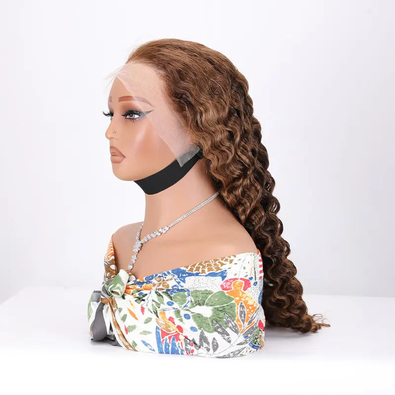 Perruque Longue Bouclée Lace Front HD Mèches Miel — 100% Cheveux Humains