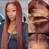 Perruque Longue Lisse Lace Front Auburn Cheveux Humains