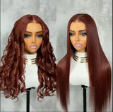 Perruque Longue Lisse Lace Front Auburn Cheveux Humains