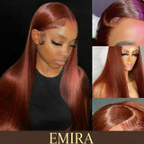Perruque Longue Lisse Lace Front Auburn Cheveux Humains