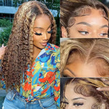 Perruque Longue Bouclée Lace Front HD Mèches Miel — 100% Cheveux Humains
