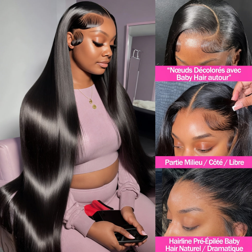 Perruque Lace Front HD 13x6 / 13x4 – Cheveux Humains Lisses Premium