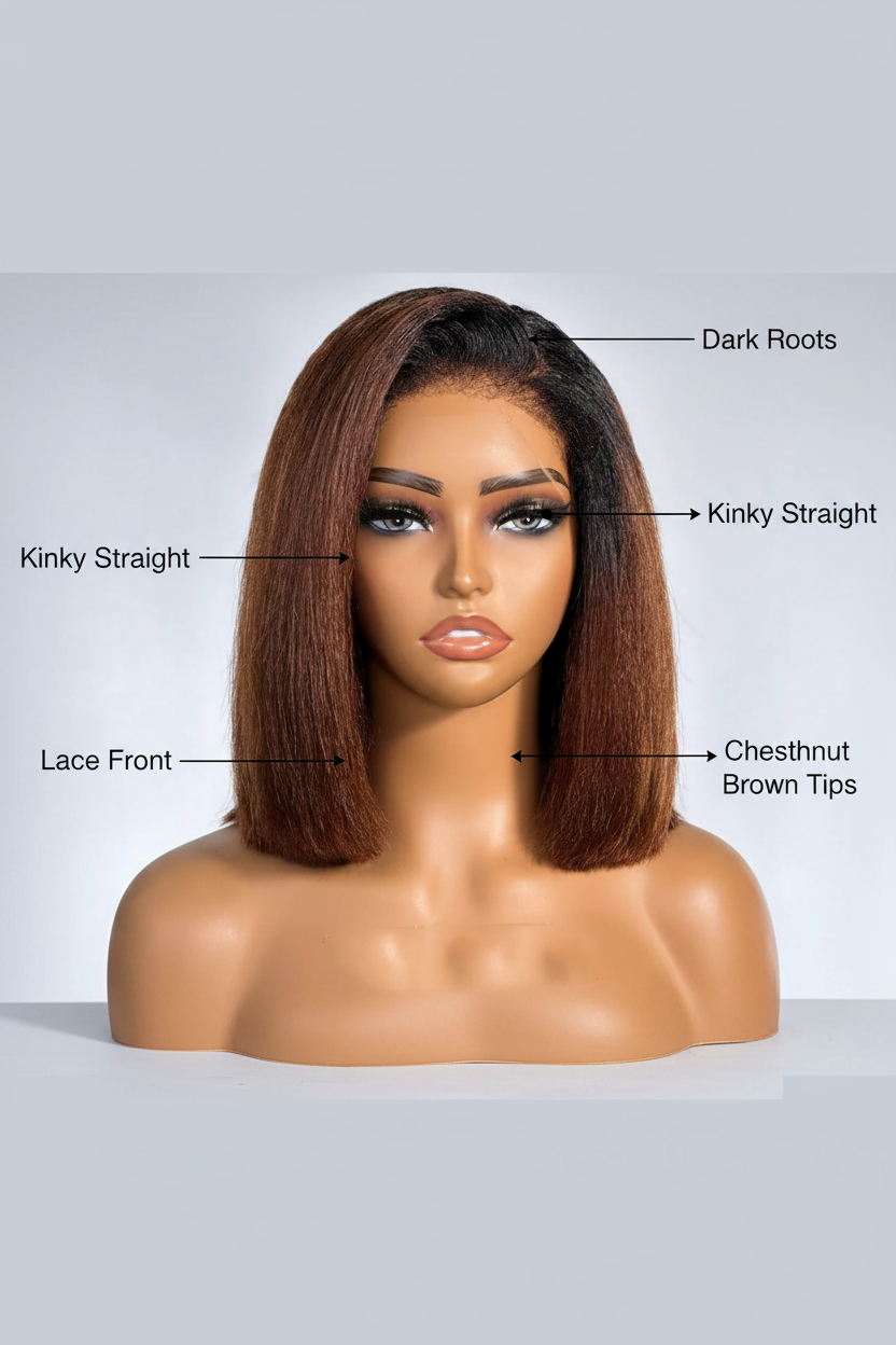 Perruque Bob Lace Front Ombré Châtain