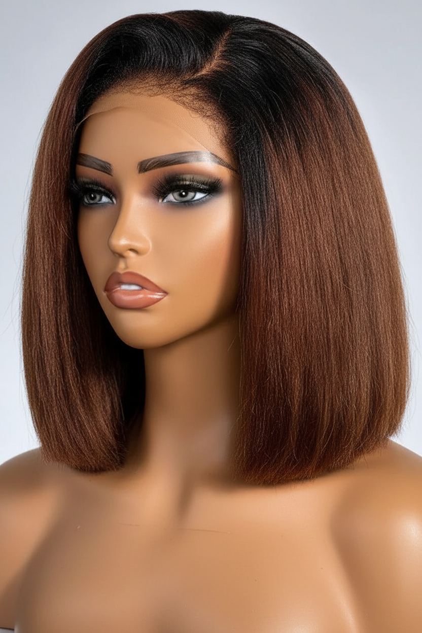 Perruque Bob Lace Front Ombré Châtain