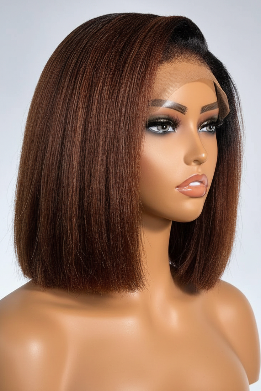 Perruque Bob Lace Front Ombré Châtain