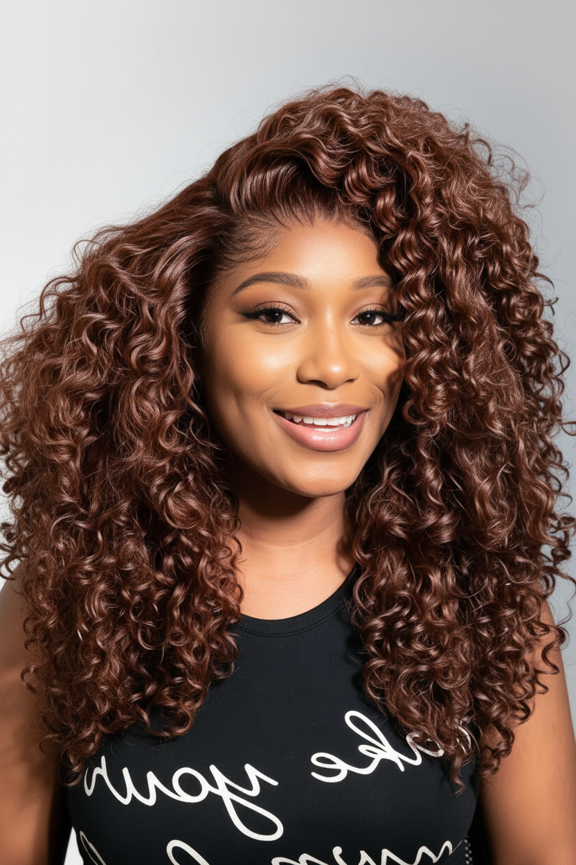 Perruque Lace Front Curly Auburn Cuivré