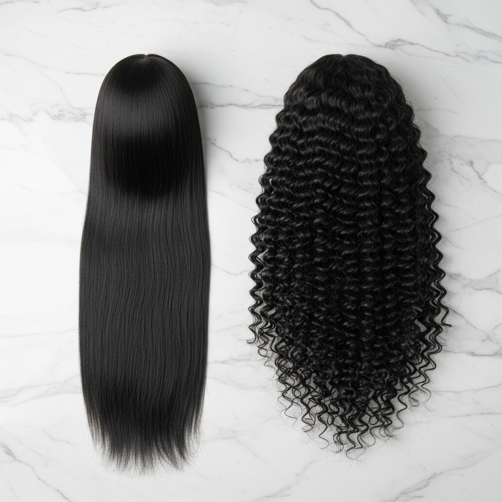 Duo Perruques 2-en-1 — Lisse & Bouclée 18 pouces