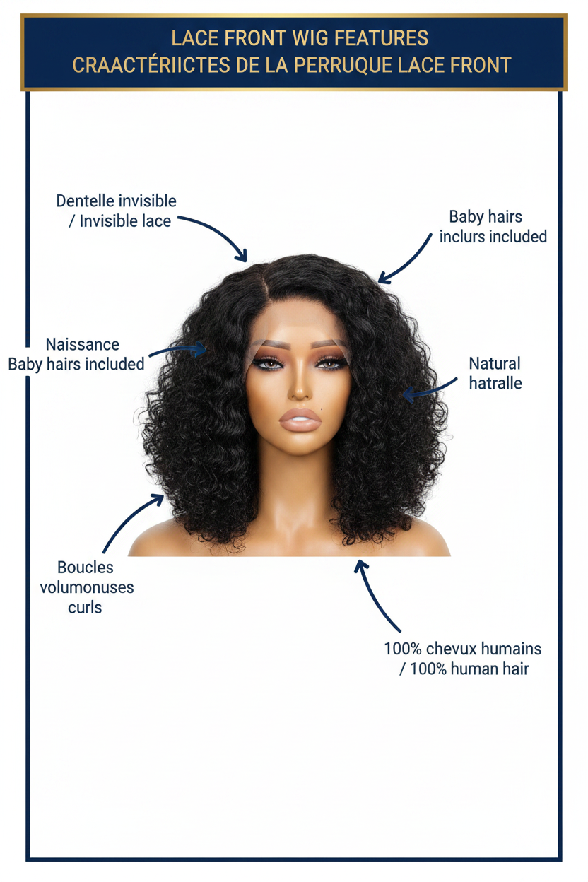 Perruque Lace Front Bouclée Volumineuse Noire