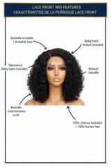 Perruque Lace Front Bouclée Volumineuse Noire