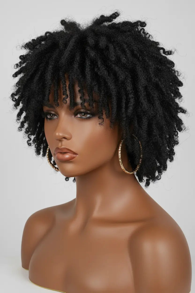 Perruque Courte Style Locs Bouclées