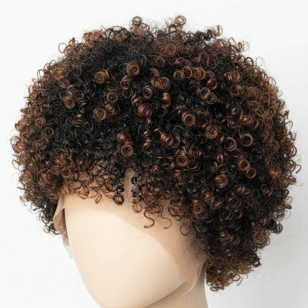 Perruque Pixie Afro Curly Reflets Châtain