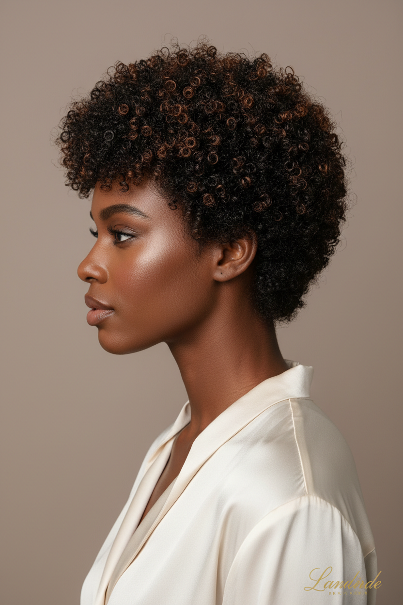 Perruque Pixie Afro Curly Reflets Châtain