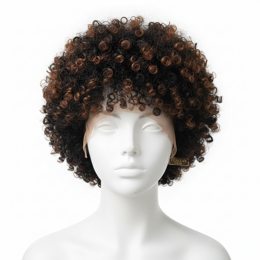 Perruque Pixie Afro Curly Reflets Châtain
